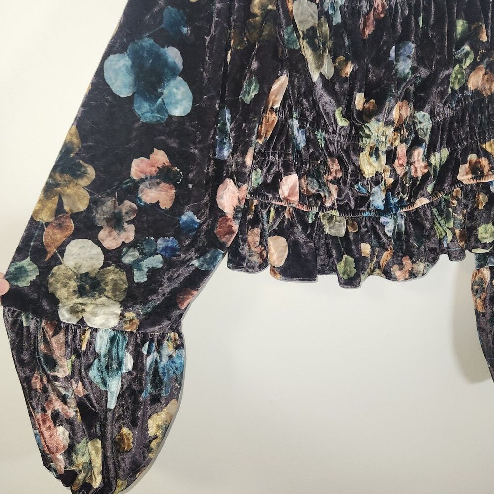 Anthropologie Hutch Velvet Floral Puff-Sleeved Blouse XL Retails $158 Whimsigoth - Picture 5 of 13